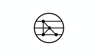 Obraz premium Minimalist network circuit icon showing connected nodes inside circular frame, modern technology and connectivity line art design.
