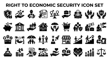 Fototapeta premium Economic security and social welfare icon set. Financial protection and employment symbols.