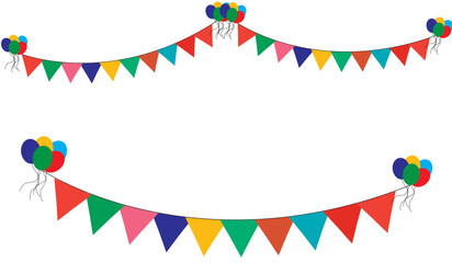 Obraz premium Colorful celebration arch frame vector with party bunting flags balloons kites and stars isolated on white background