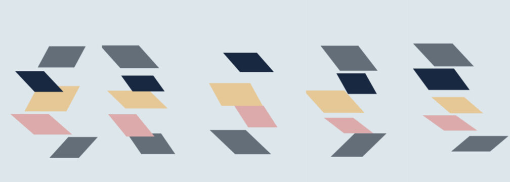 Abstract composition of colorful stacked parallelograms on a gray background