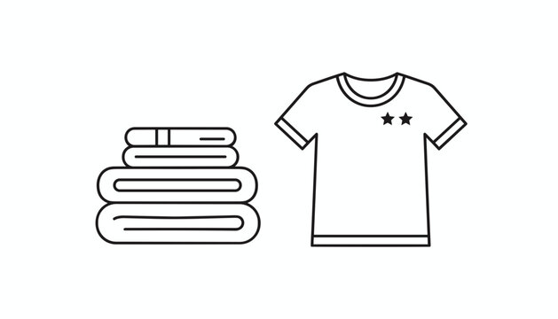 Folded laundry stack and a printed t-shirt vector illustration representing home organization and laundry services.