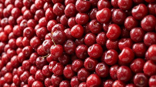 Full Frame Shot of Ripe and Juicy Red Cherries in Abundance