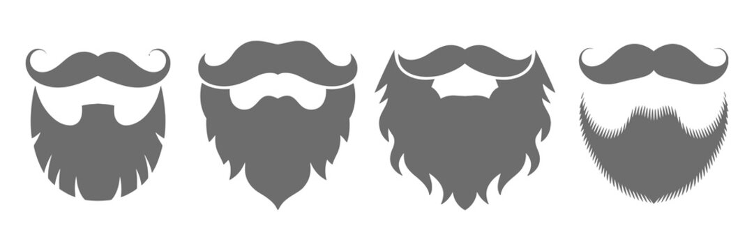 mustache and beard silhouette icon set in four gray styles