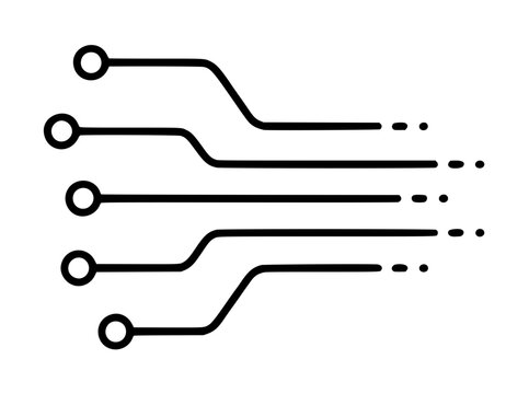 Hand-traced vector icon depicting a structured data stream with circular nodes and flowing parallel lines in minimalist monochrome design