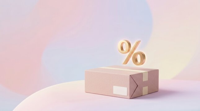 Creating a Modern Online Shopping Experience for Cyber Monday, A package with a percentage symbol, set against a soft pastel background.