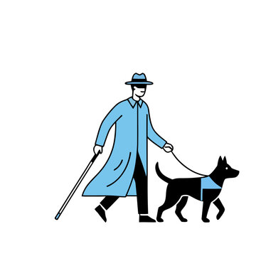 Person with a guide dog and cane