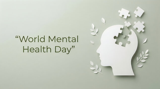 A conceptual paper cutout of a human head with puzzle pieces representing world halth day awareness for psychological well being and emotional stability support