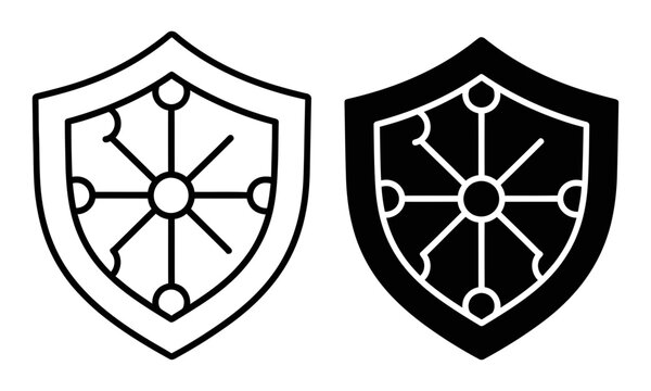 Heraldic shield design with radial pattern in positive and negative silhouette