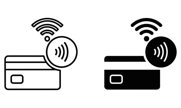 Contactless payment icons featuring credit card and reader silhouette