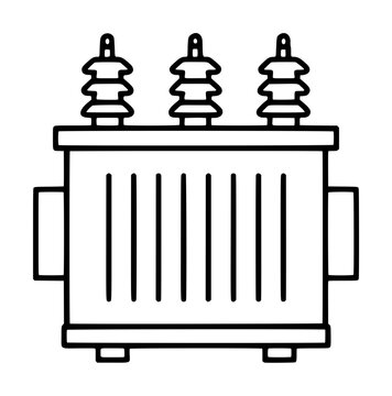 Hand-traced vector icon of an electrical power transformer with three ceramic insulators, bold black outlines, and a clean white background