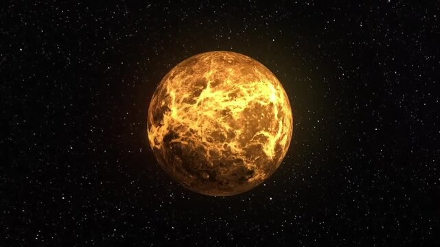 Planet venus without atmosphere showing volcanic surface terrain in space.