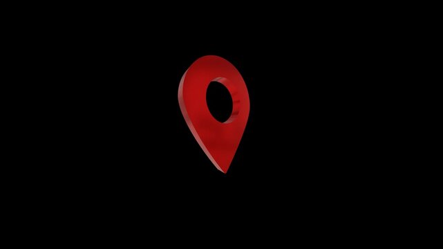 Red pin map location bouncing on chroma key background.