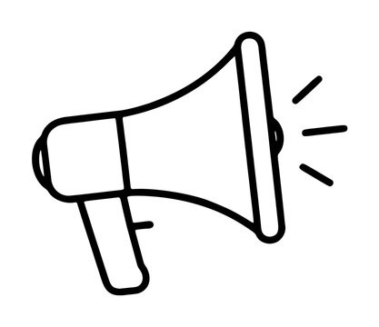 Hand drawn megaphone line art vector icon illustration with sound waves, minimalist outline graphic for announcements, marketing, and communication design projects, trending media