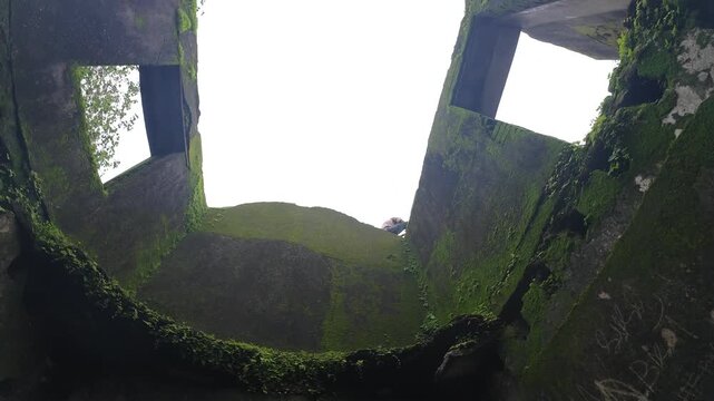Moss Covered Interior Stone Walls and Window Frames of Ruined Sion Hillock Fort Structure