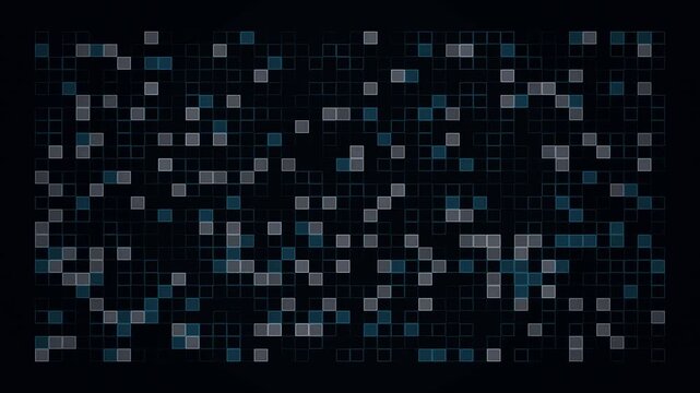 Abstract digital background with glowing blue and grey squares in a grid