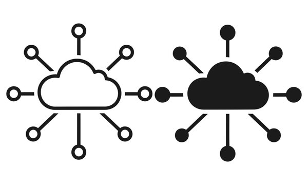 Cloud network connection illustration with positive and negative space silhouette
