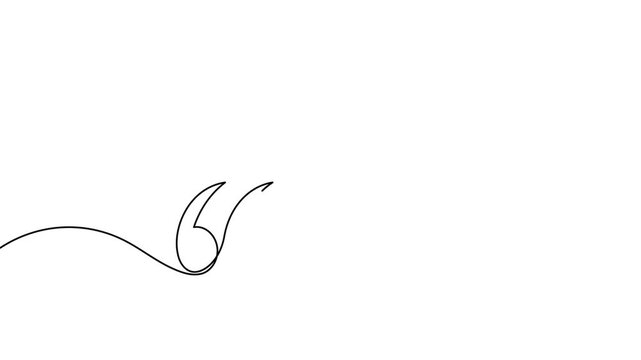 Quote mark animation gradually forms through a continuous flowing line on a clean white background, creating a minimalist drawing sequence. 4K animation.