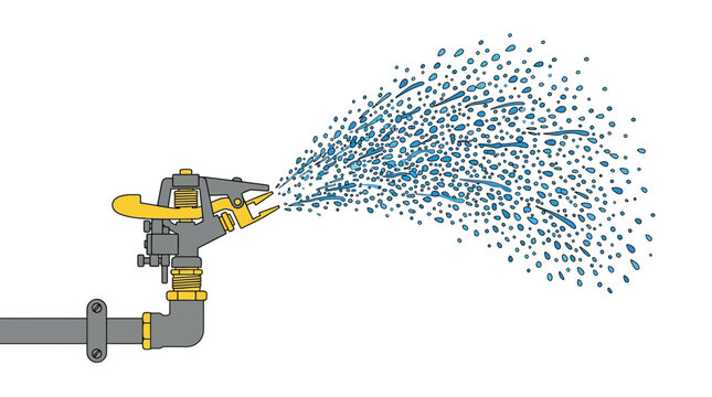 Industrial water sprinkler spraying droplets in vector illustration