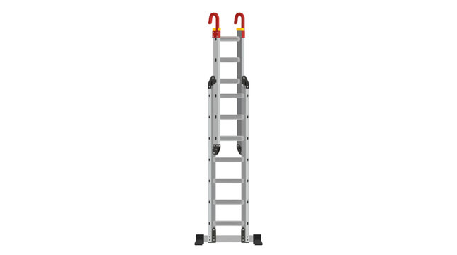 Aluminum extension ladder with safety hooks isolated on white background