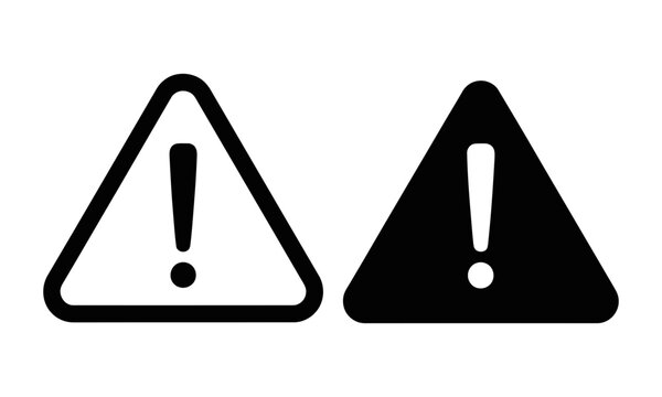 Warning triangle exclamation icon set in black and white