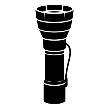 Powerful tactical flashlight icon silhouette for camping equipment and security light source