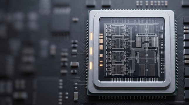 Advanced 3nm GAA logic processor microchip 3D illustration with copy space
