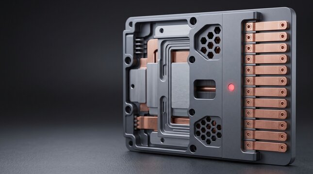 Solid state battery thermal management module 3D illustration with copy space