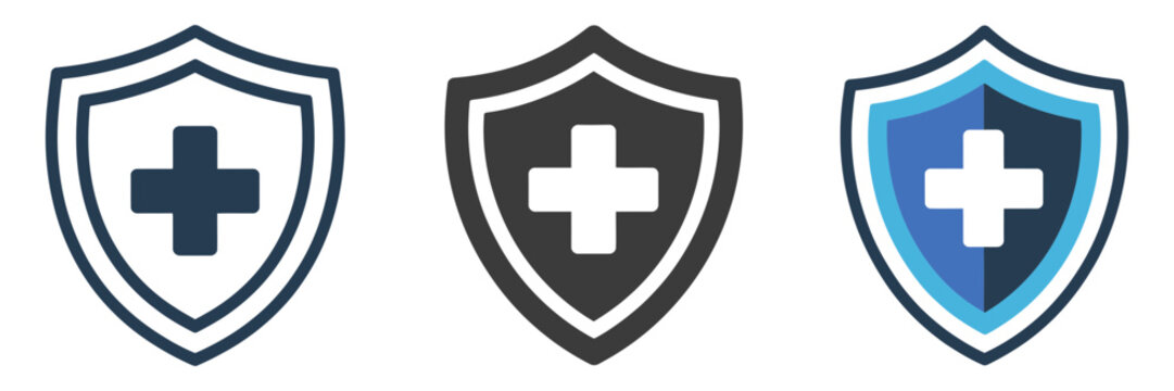 medical shield icon set for healthcare protection and safety symbols