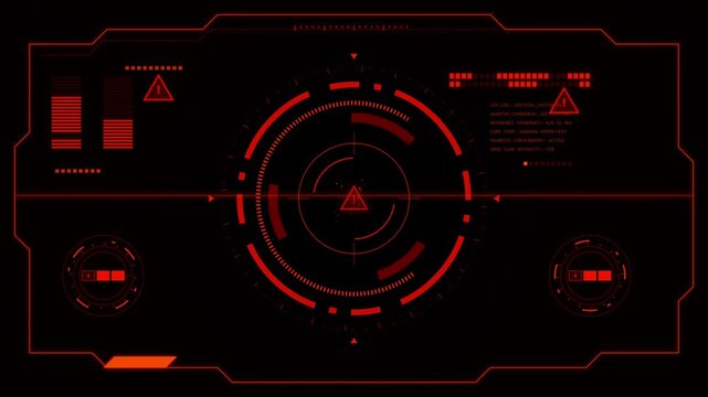 Red futuristic digital head up display interface design element for tech user motion.