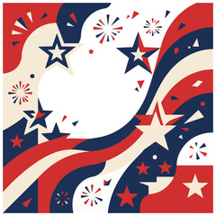 Obraz premium Red, Navy Blue and Cream Star and Firework Abstract Pattern