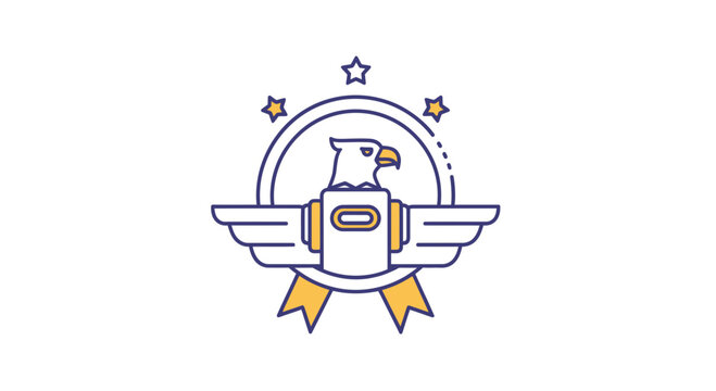 Eagle logo with wings and stars, symbol of freedom and excellence