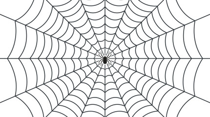 Black spider web vector icon with small spider. Haunted house decoration. Halloween background element. Arachnid line art illustration for spooky background. © MSTMANWARA