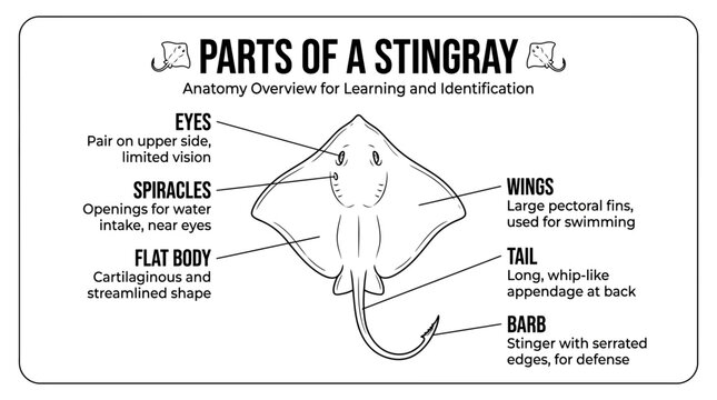 Anatomy overview diagram of a stingray for learning.