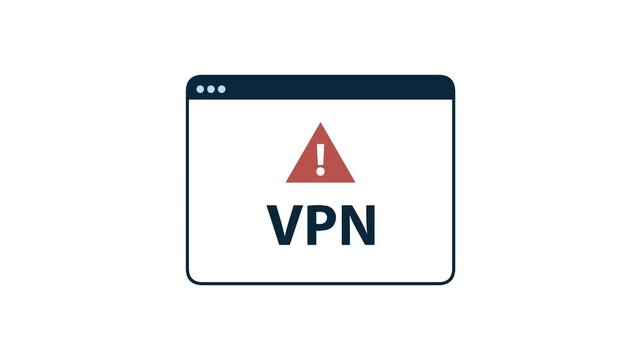Pop-up window animation featuring a VPN warning message against a white background