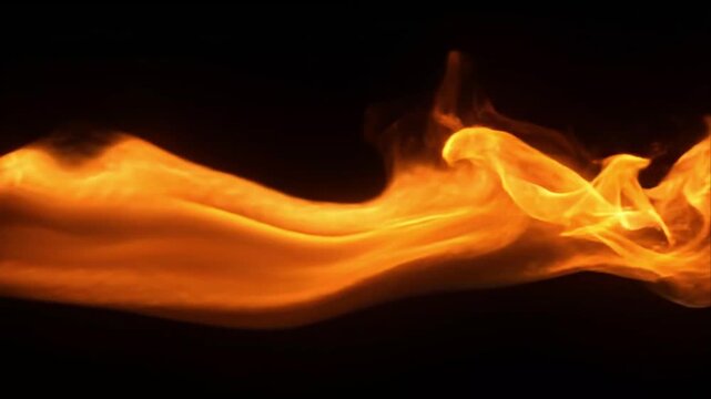 Smooth Wave of Orange Fire Sweeping Horizontally on Black Background