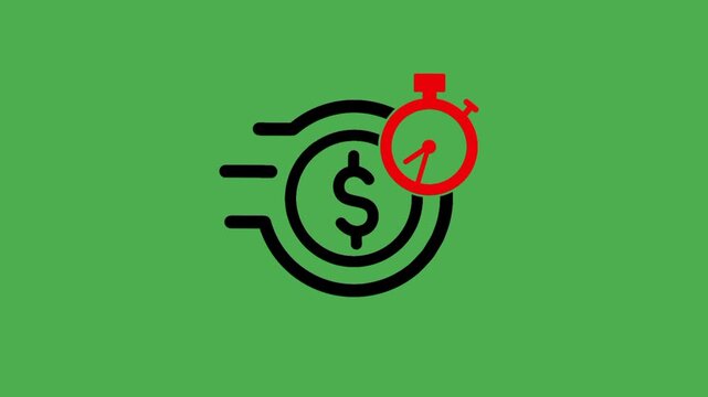 Fast money transfer icon featuring a currency symbol and stopwatch, representing quick financial transactions, instant payment, speed, and efficient banking services.