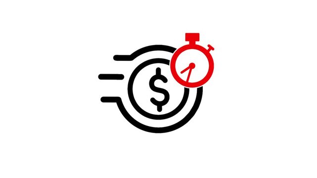Fast money transfer icon featuring a currency symbol and stopwatch, representing quick financial transactions, instant payment, speed, and efficient banking services.