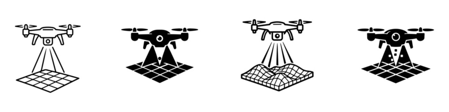 Photogrammetry icon set in multiple styles featuring 3D mapping, surveying, scanning, and spatial data.