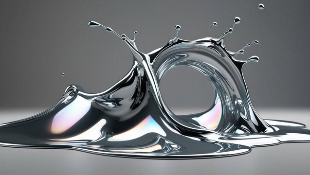 Abstract 3D Liquid Chrome Fluid Splash with Silver Reflections