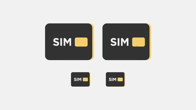 Four sim cards with yellow chip details are displayed against a light grey background simcard subscriber identity module