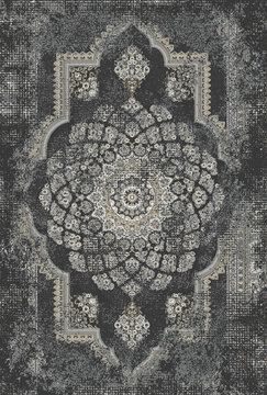 Vintage ornamental rug pattern in dark gray and beige