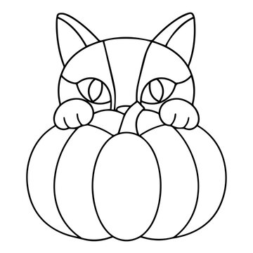 Black Cat Sitting on Pumpkin Halloween Stained Glass Pattern