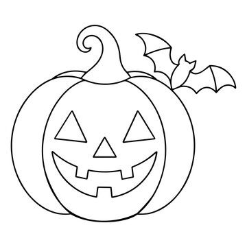 Halloween Pumpkin with Bat Stained Glass Line Art Pattern