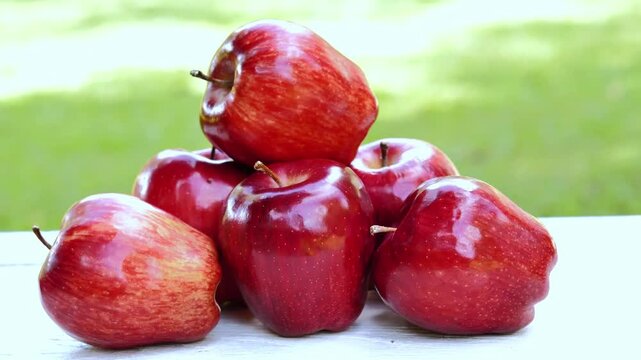 Fresh Red Apple on White Wooden Surface