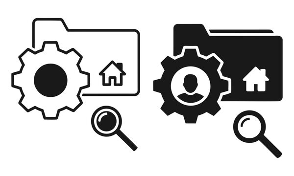 Flat icons of home and user services with magnifying glass