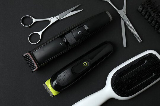Set of hairdressing tools, top view. The concept of beauty