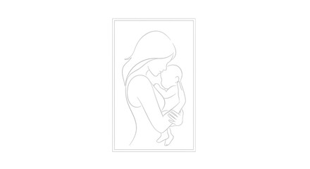 Fototapeta premium Elegant Line Art Mother Holding Newborn Baby Embrace Silhouette