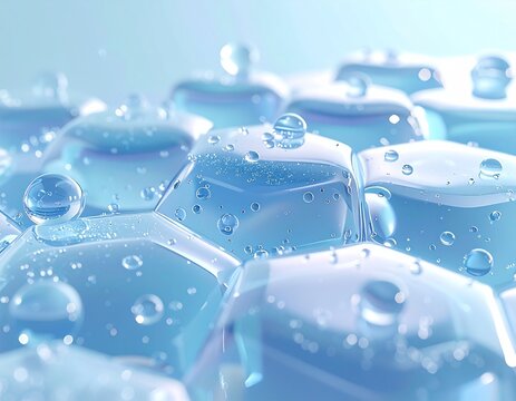 六角形ハニカム構造と透明な水しぶきの融合