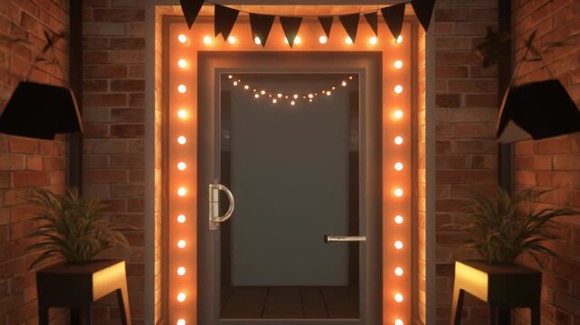 Halloween cafe entrance Halloween entrance lights, 3D render