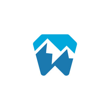 Minimalist Blue Tooth Shape Icon Featuring Geometric Mountain Peaks for Modern Dental Clinic Branding and Professional Orthodontic Design Concept